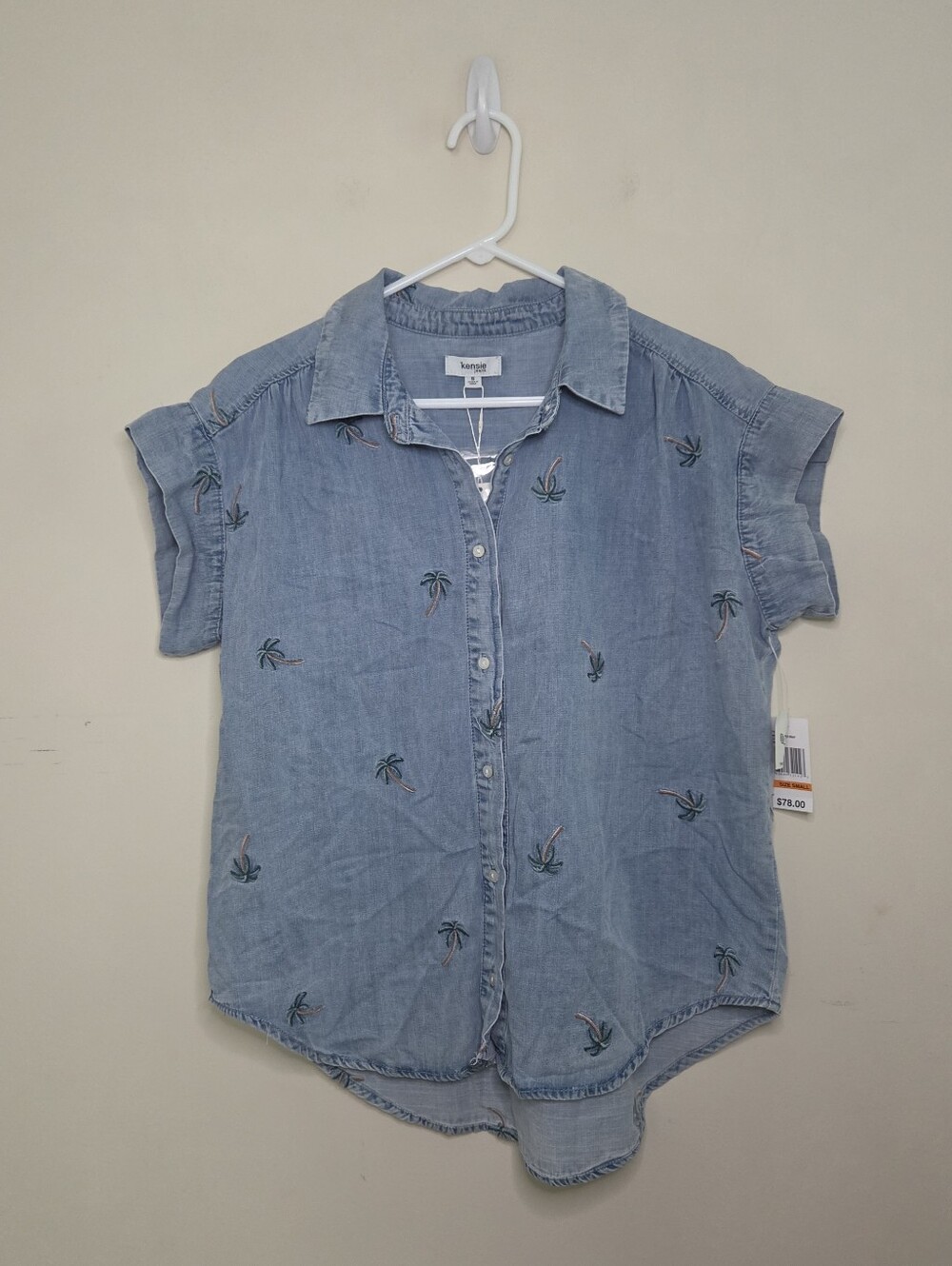 Women's Kensie Jeans Palm Tree Embroidered Top Sz Small NWT